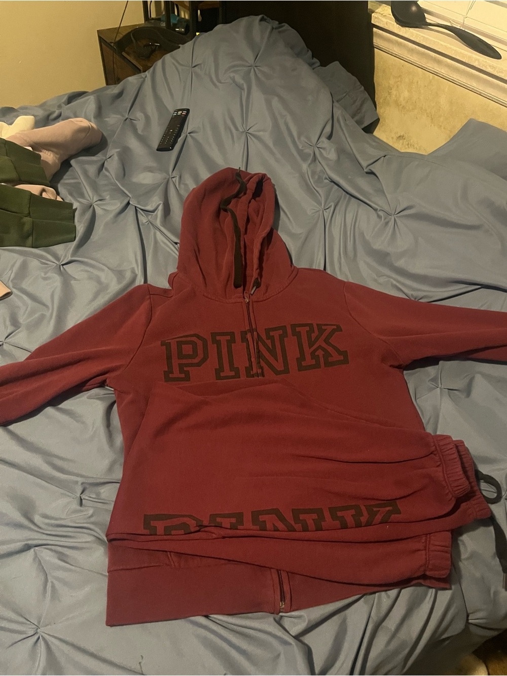 PINK Burgundy Full Zip Hoodie & Pants 2-Piece Sweatsuit Set